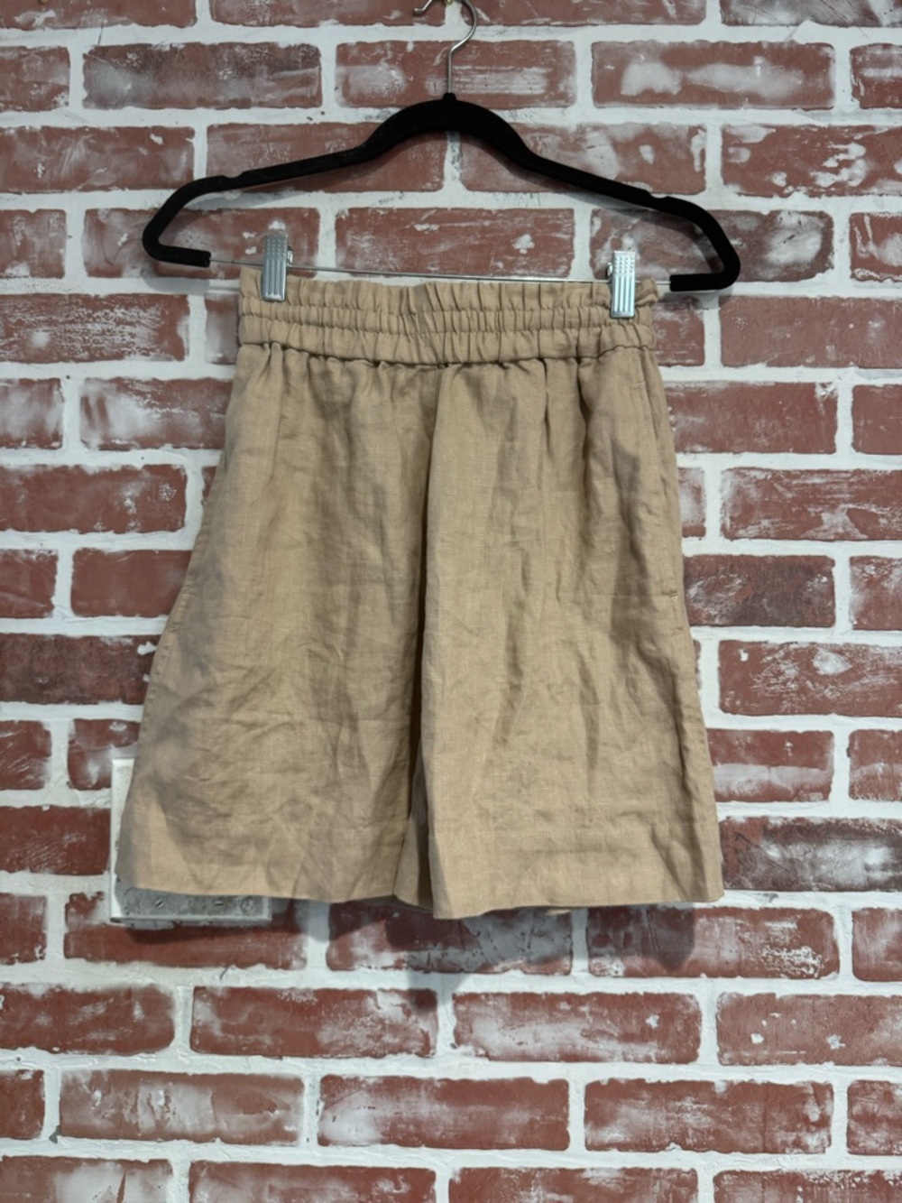 COS Linen Blend Elastic Waist Shorts Beige Minimalist Pull On XS